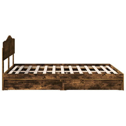 Storage Bed with Drawer Smoked Oak 160 x 200 cm Engineered Wood