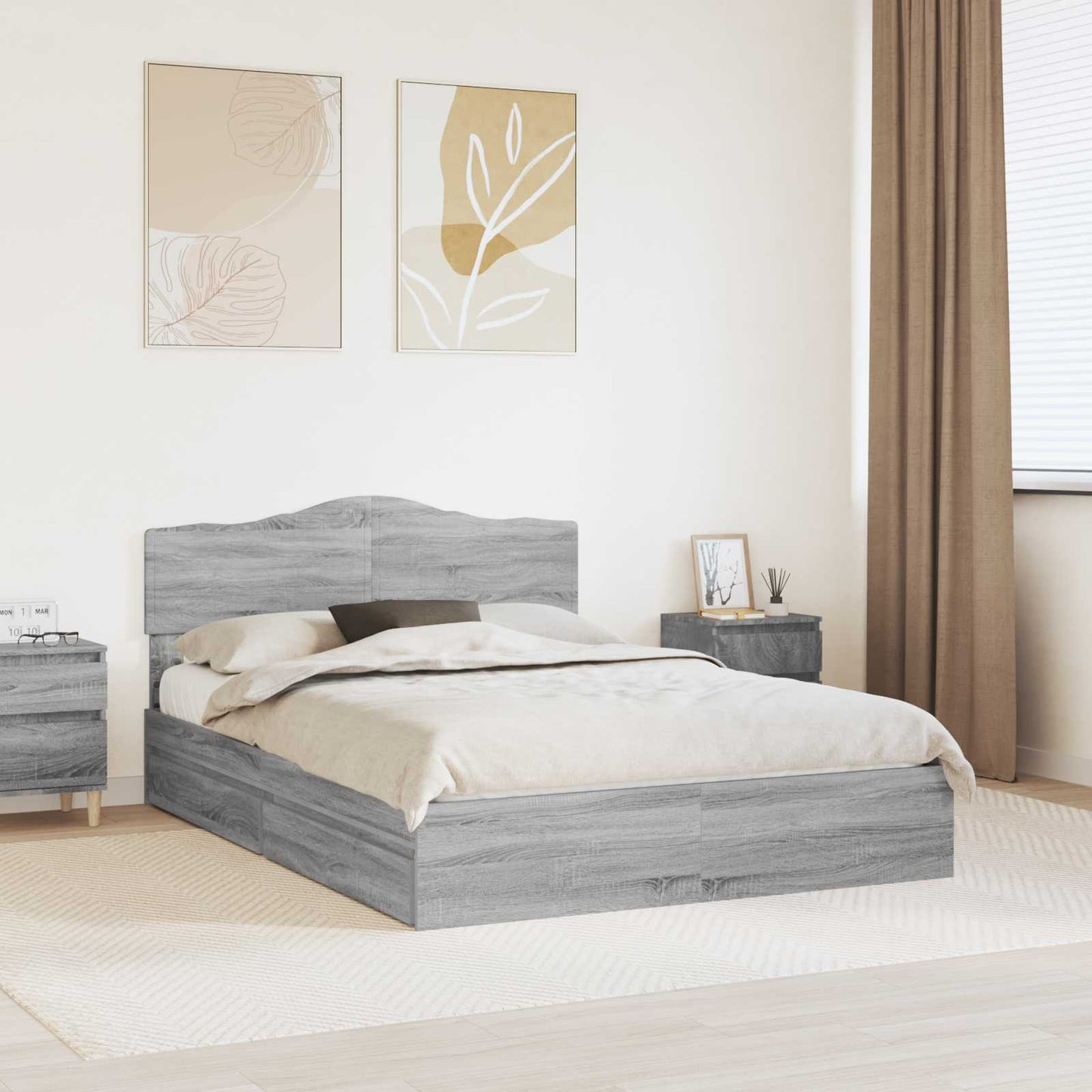 Storage Bed Grey Sonoma 160 x 200 cm Engineered Wood