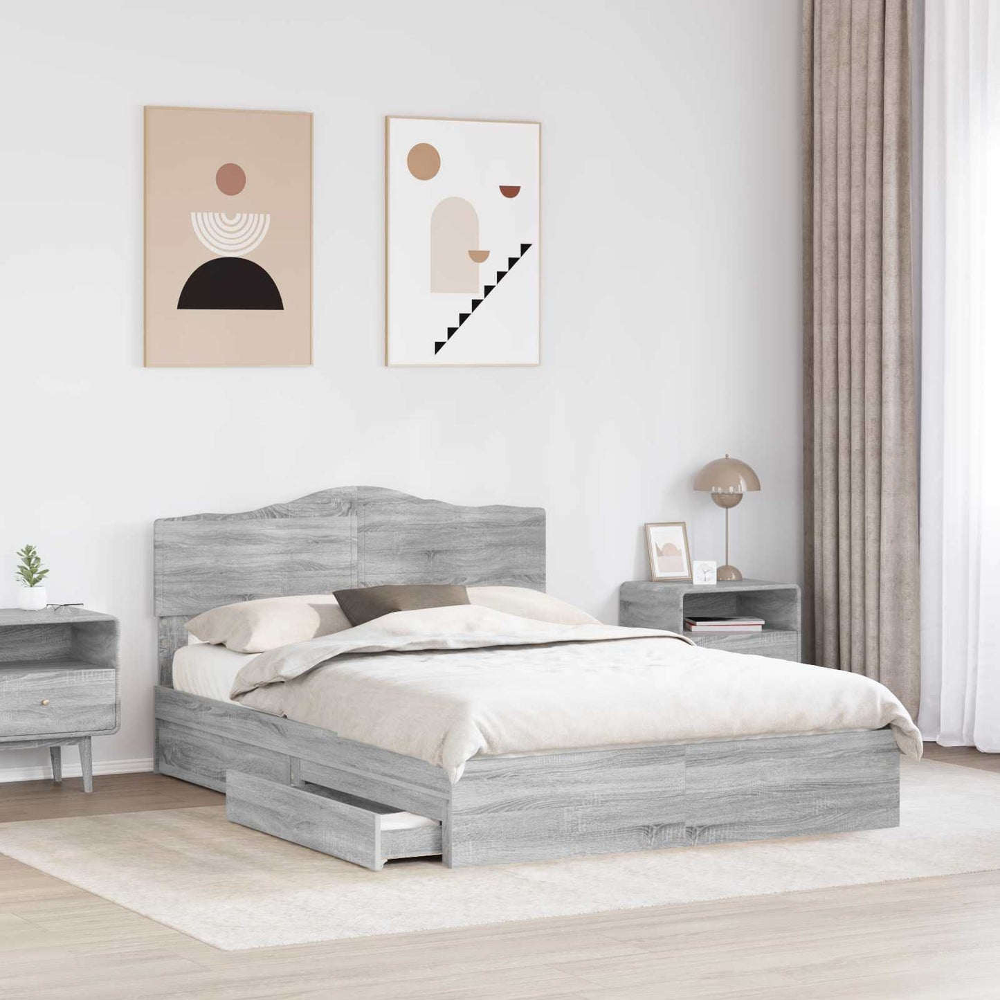 Storage Bed Grey Sonoma 160 x 200 cm Engineered Wood
