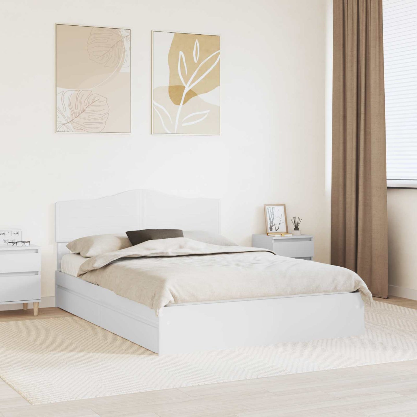 Storage Bed with Headboard White 140 x 190 cm Engineered Wood