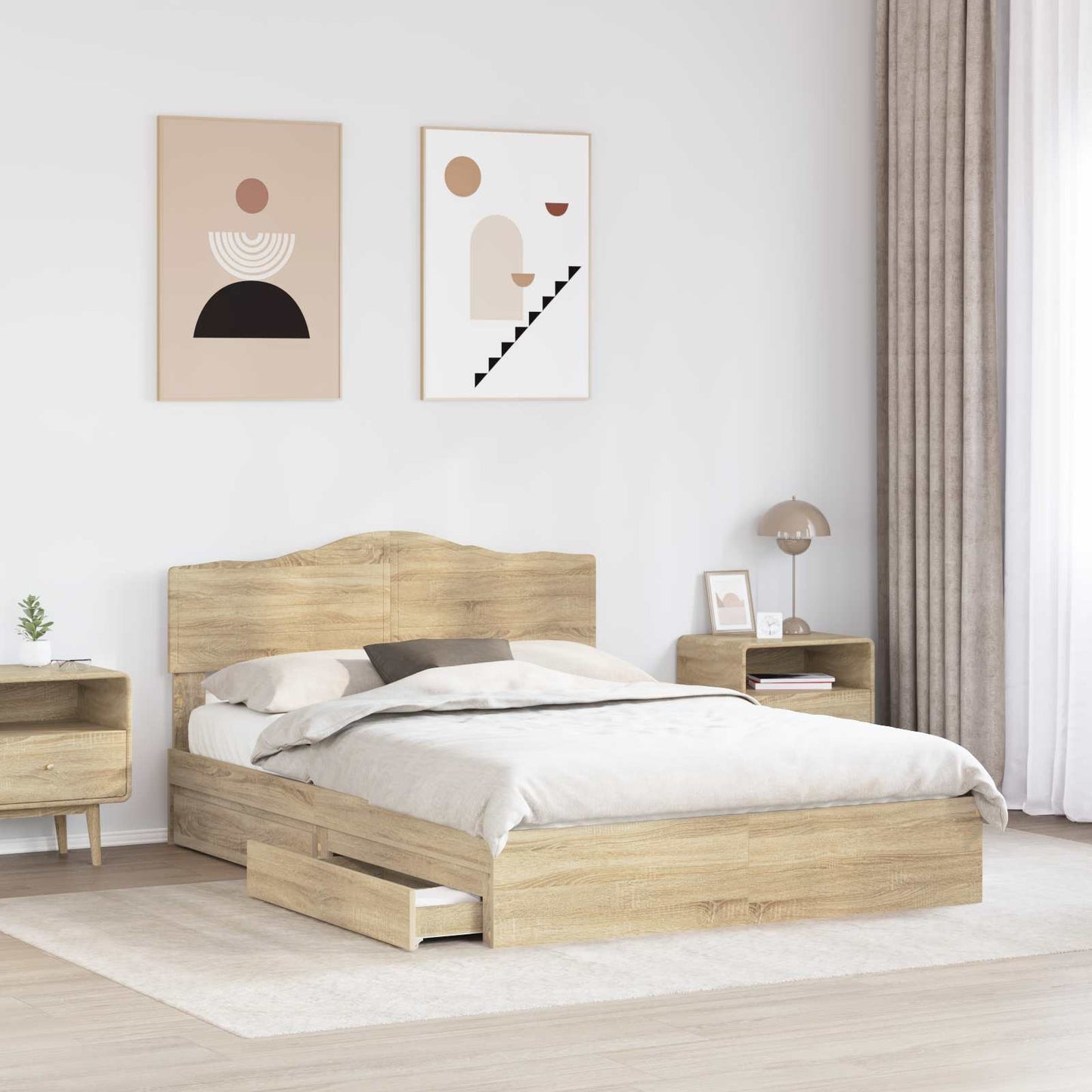 Storage Bed with Drawer Sonoma Oak 140 x 190 cm Engineered Wood