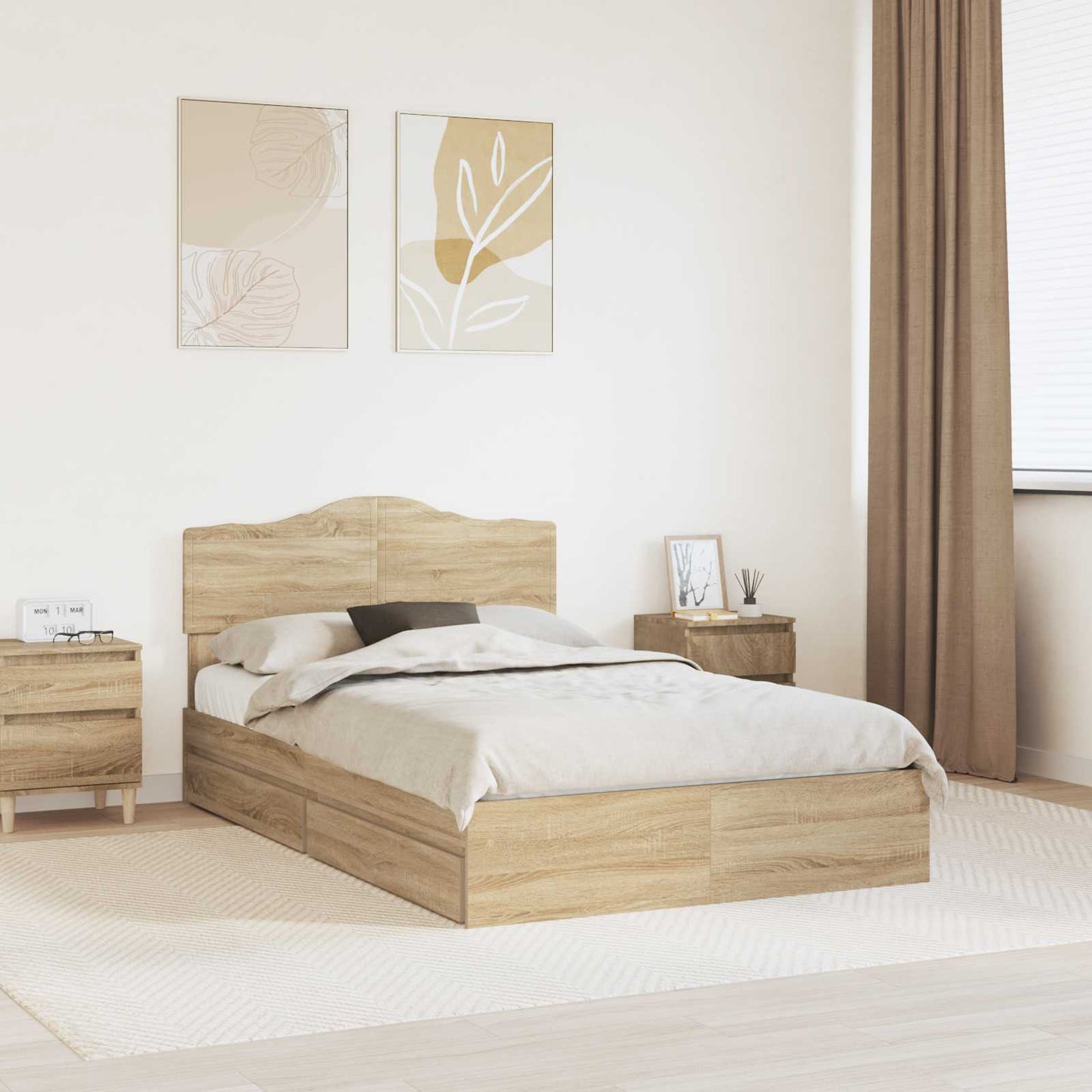 Storage Bed with Drawer Sonoma Oak 135 x 190 cm Engineered Wood