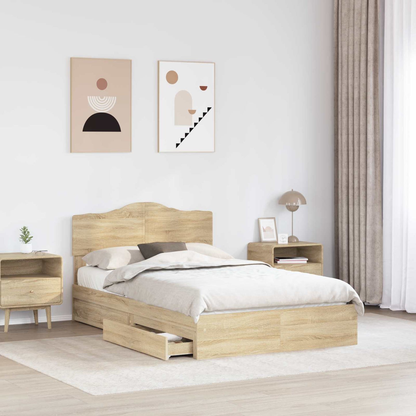 Storage Bed with Drawer Sonoma Oak 135 x 190 cm Engineered Wood