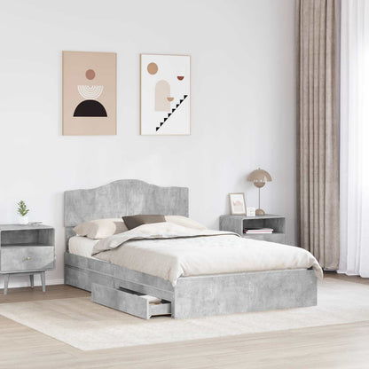 Storage Bed Concrete Grey 135 x 190 cm Engineered Wood