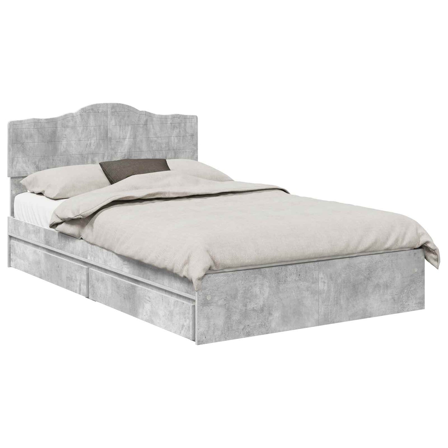 Storage Bed Concrete Grey 135 x 190 cm Engineered Wood