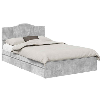 Storage Bed Concrete Grey 135 x 190 cm Engineered Wood