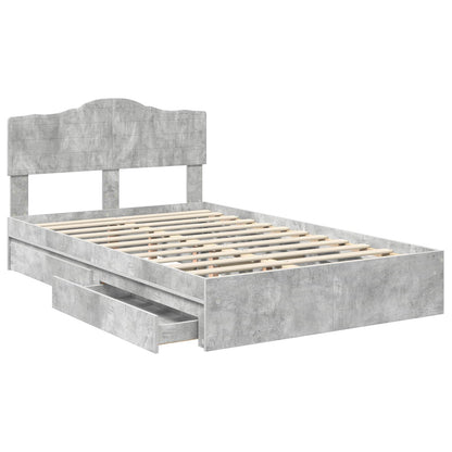 Storage Bed Concrete Grey 135 x 190 cm Engineered Wood
