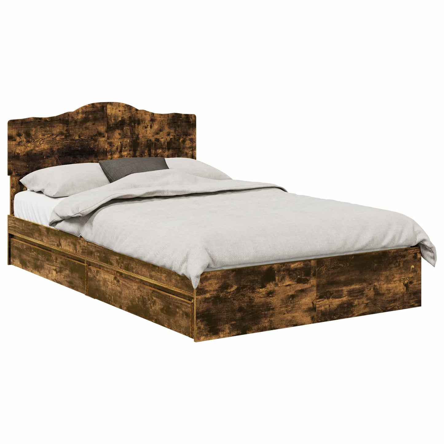 Storage Bed with Drawer Smoked Oak 135 x 190 cm Engineered Wood
