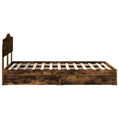 Storage Bed with Drawer Smoked Oak 135 x 190 cm Engineered Wood