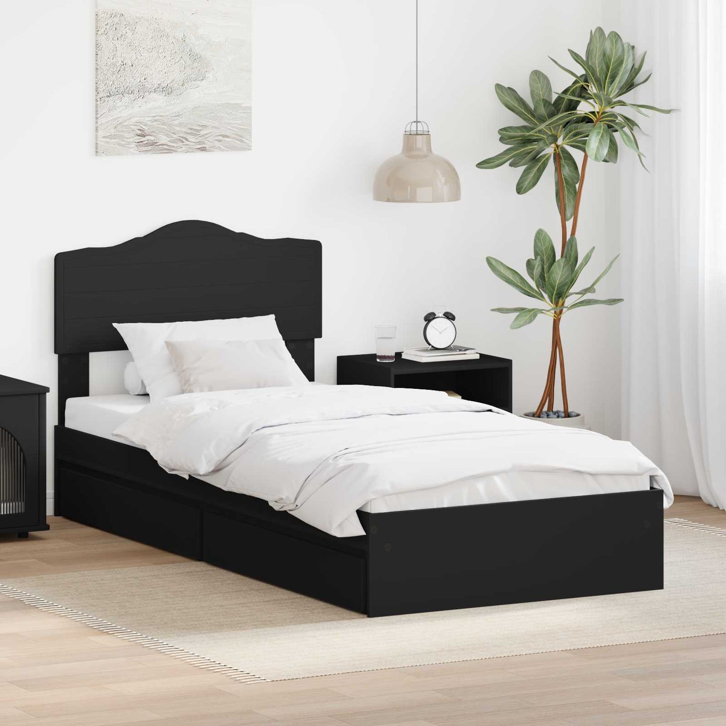 Storage Bed with Headboard Black 100 x 200 cm Engineered Wood