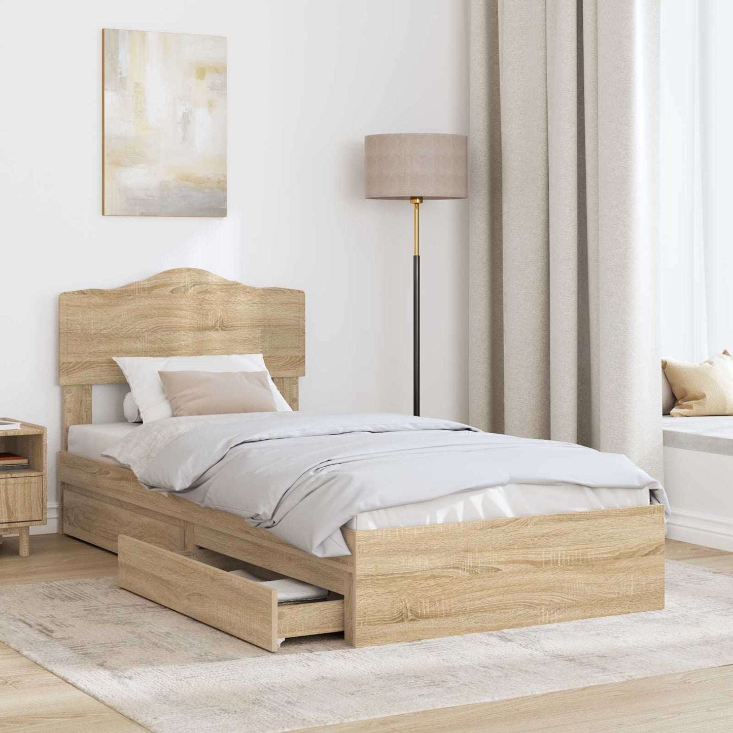Storage Bed with Drawer Sonoma Oak 100 x 200 cm Engineered Wood