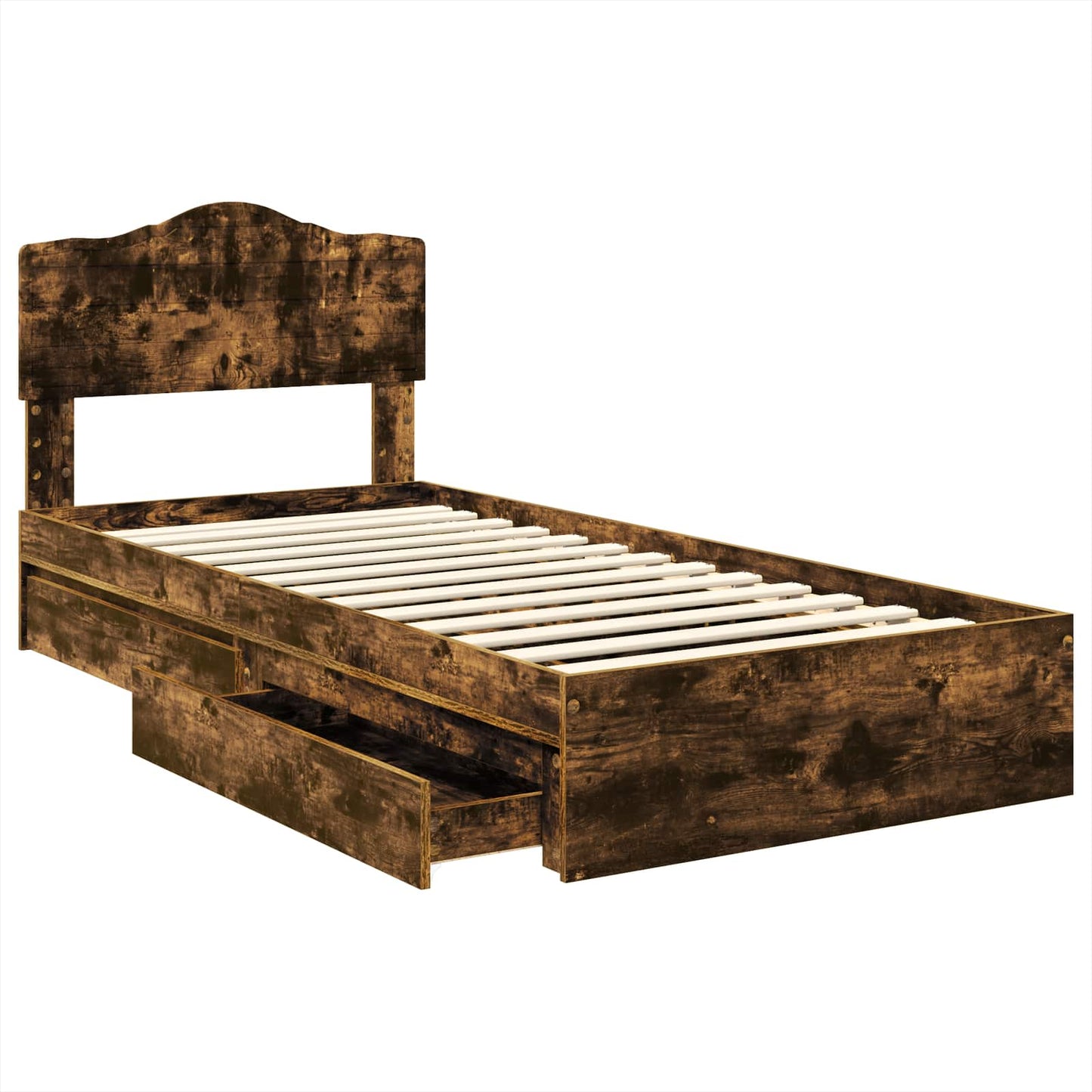 Storage Bed with Drawer Smoked Oak 100 x 200 cm Engineered Wood