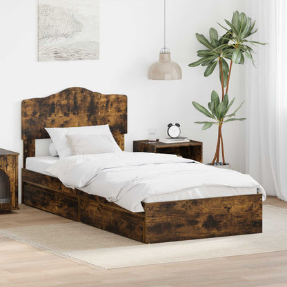 Storage Bed with Drawer Smoked Oak 90 x 200 cm Engineered Wood