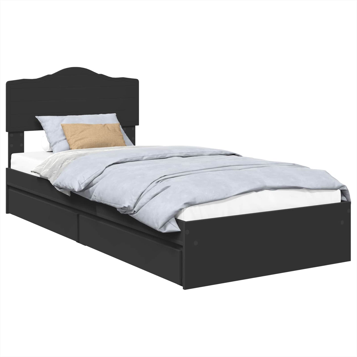 Storage Bed with Headboard Black 90 x 190 cm Engineered Wood