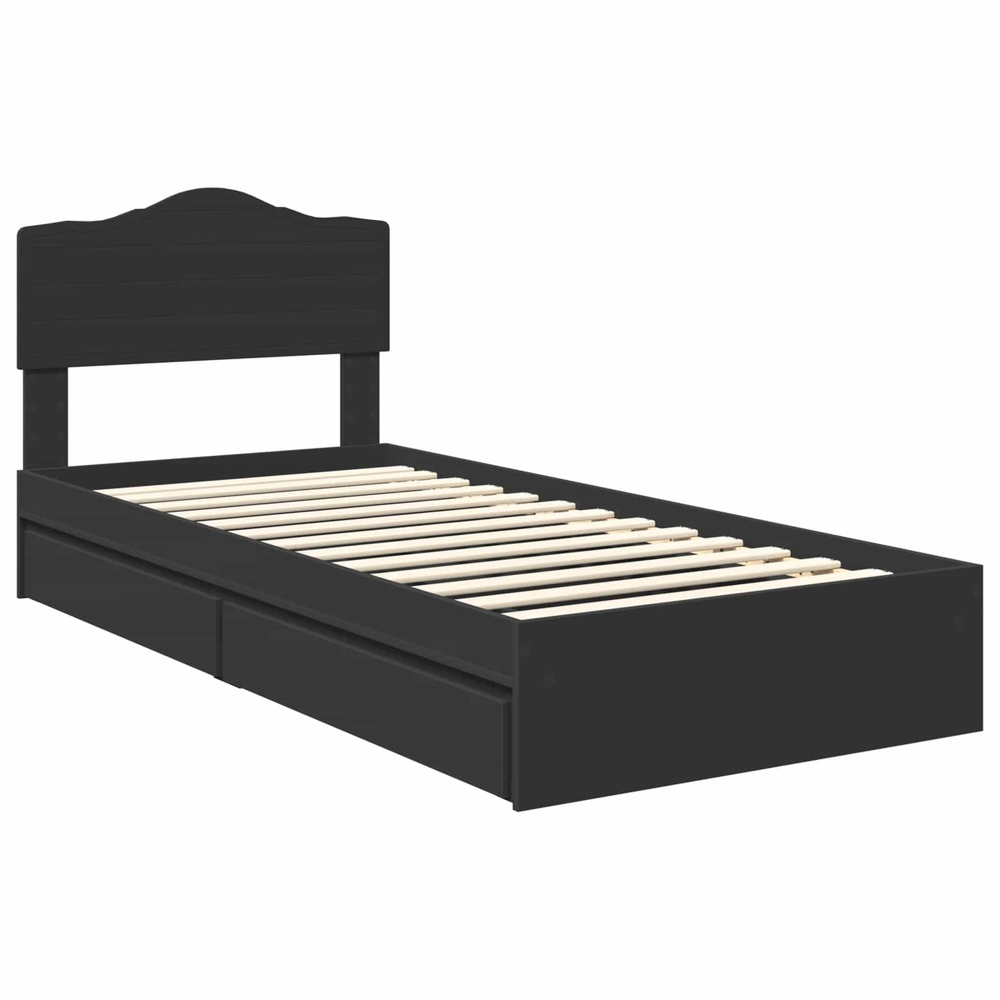 Storage Bed with Headboard Black 70 x 190 cm Engineered Wood
