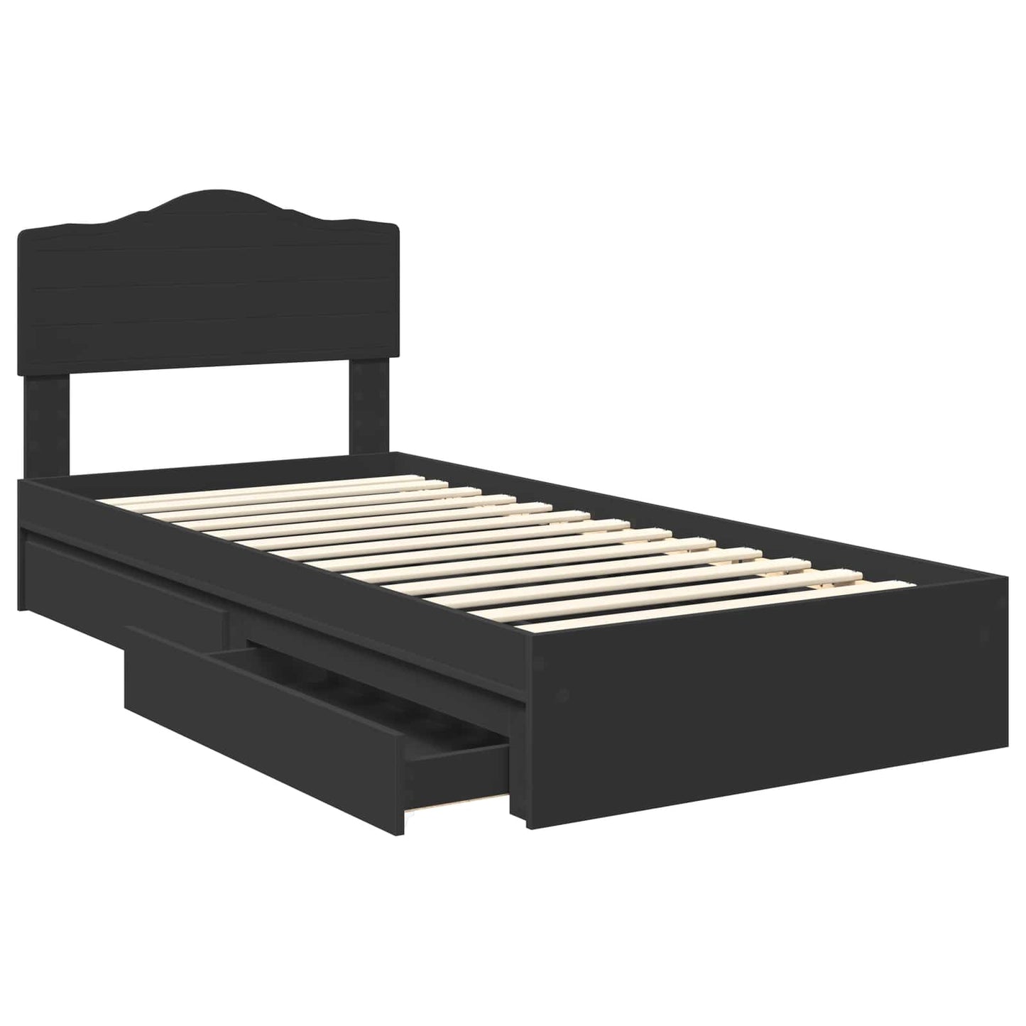Storage Bed with Headboard Black 70 x 190 cm Engineered Wood