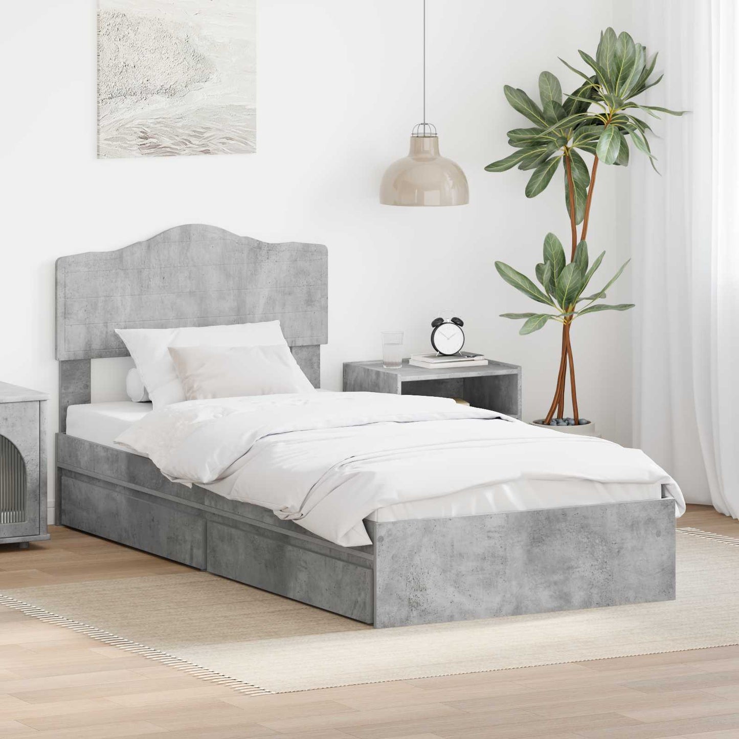 Storage Bed Concrete Grey 70 x 190 cm Engineered Wood