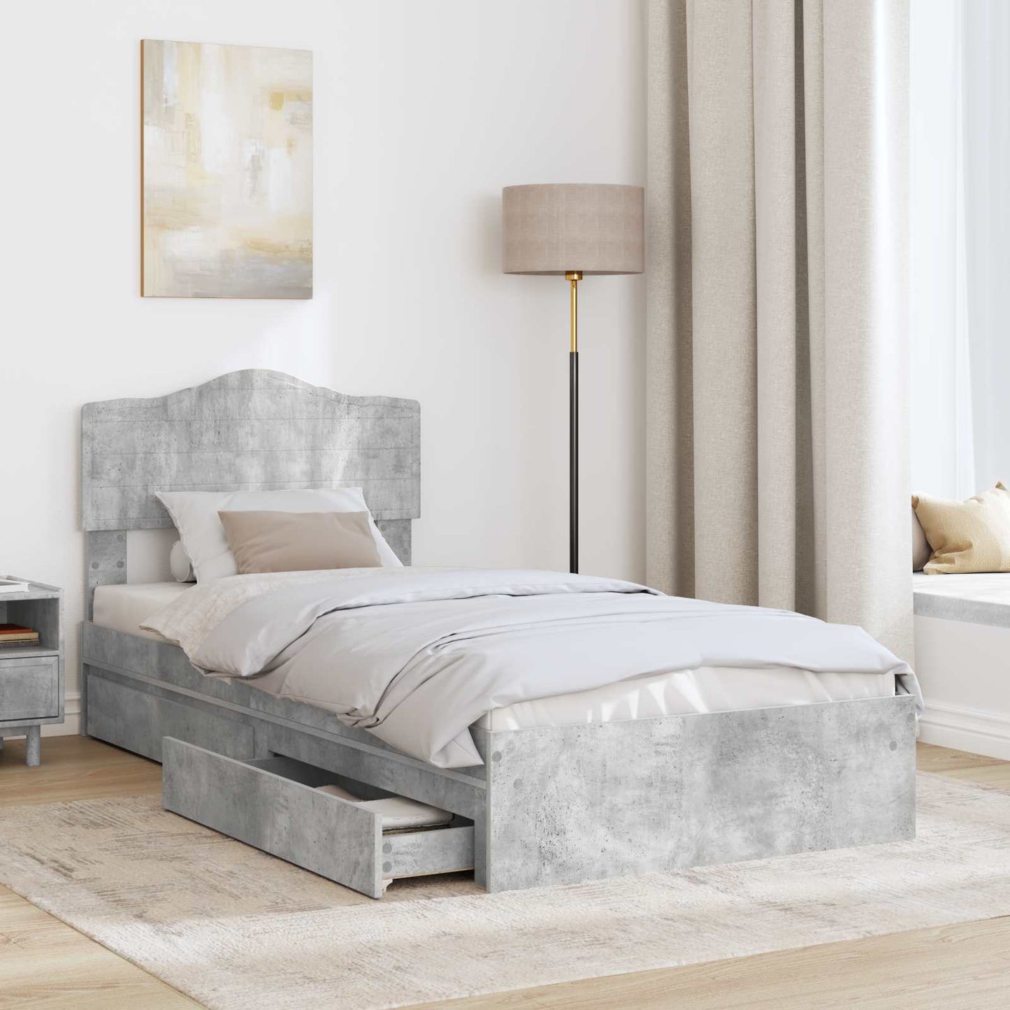 Storage Bed Concrete Grey 70 x 190 cm Engineered Wood