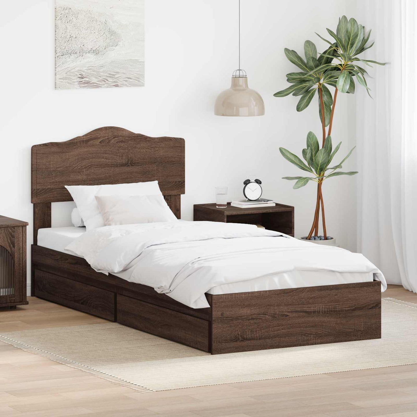 Storage Bed with Drawer Brown Oak 70 x 190 cm Engineered Wood