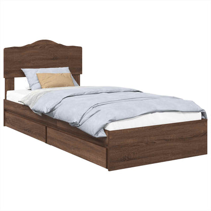 Storage Bed with Drawer Brown Oak 70 x 190 cm Engineered Wood