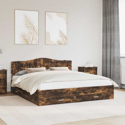 Bed Frame with Drawer Smoked Oak 200 x 200 cm Engineered Wood