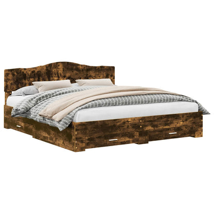 Bed Frame with Drawer Smoked Oak 200 x 200 cm Engineered Wood