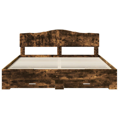 Bed Frame with Drawer Smoked Oak 200 x 200 cm Engineered Wood