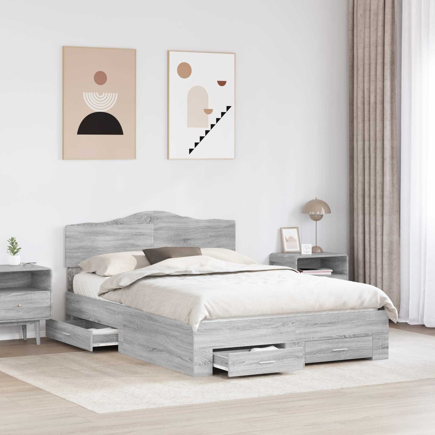 Bed Frame with Drawer Grey Sonoma 160 x 200 cm Engineered Wood