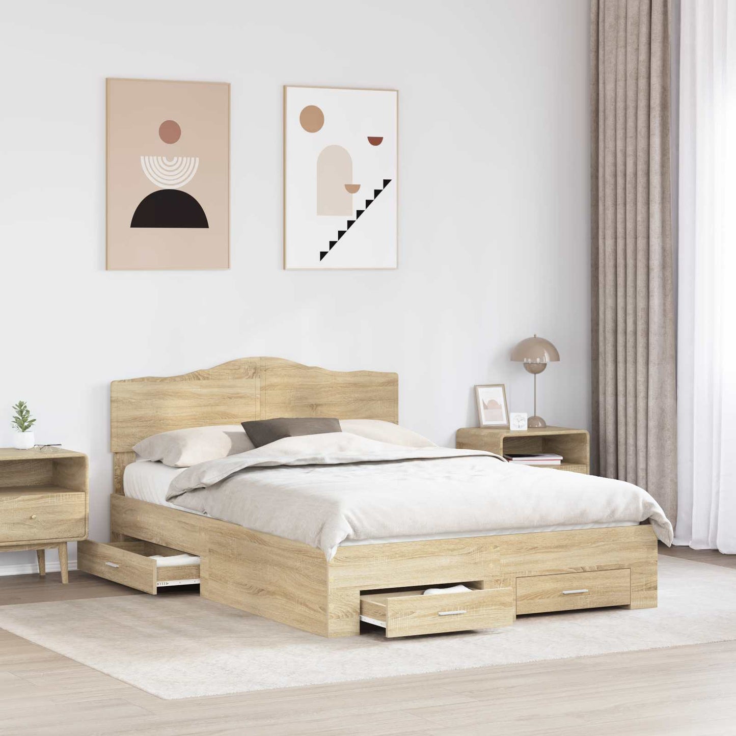 Bed Frame with Drawer Sonoma Oak 150 x 200 cm Engineered Wood
