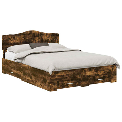 Bed Frame with Drawer Smoked Oak 150 x 200 cm Engineered Wood