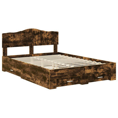 Bed Frame with Drawer Smoked Oak 150 x 200 cm Engineered Wood