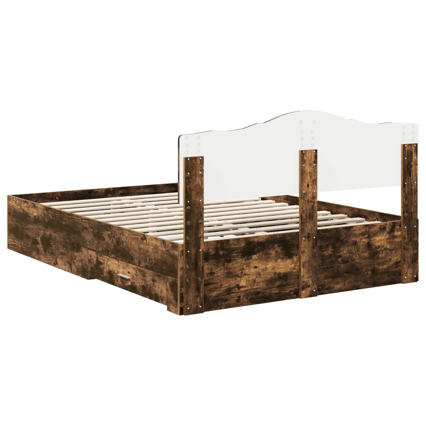 Bed Frame with Drawer Smoked Oak 150 x 200 cm Engineered Wood