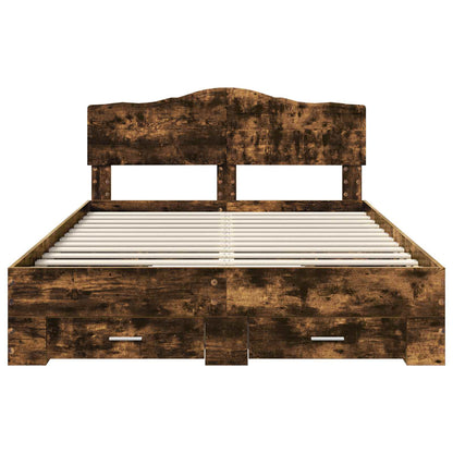 Bed Frame with Drawer Smoked Oak 150 x 200 cm Engineered Wood