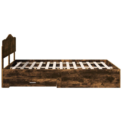 Bed Frame with Drawer Smoked Oak 150 x 200 cm Engineered Wood