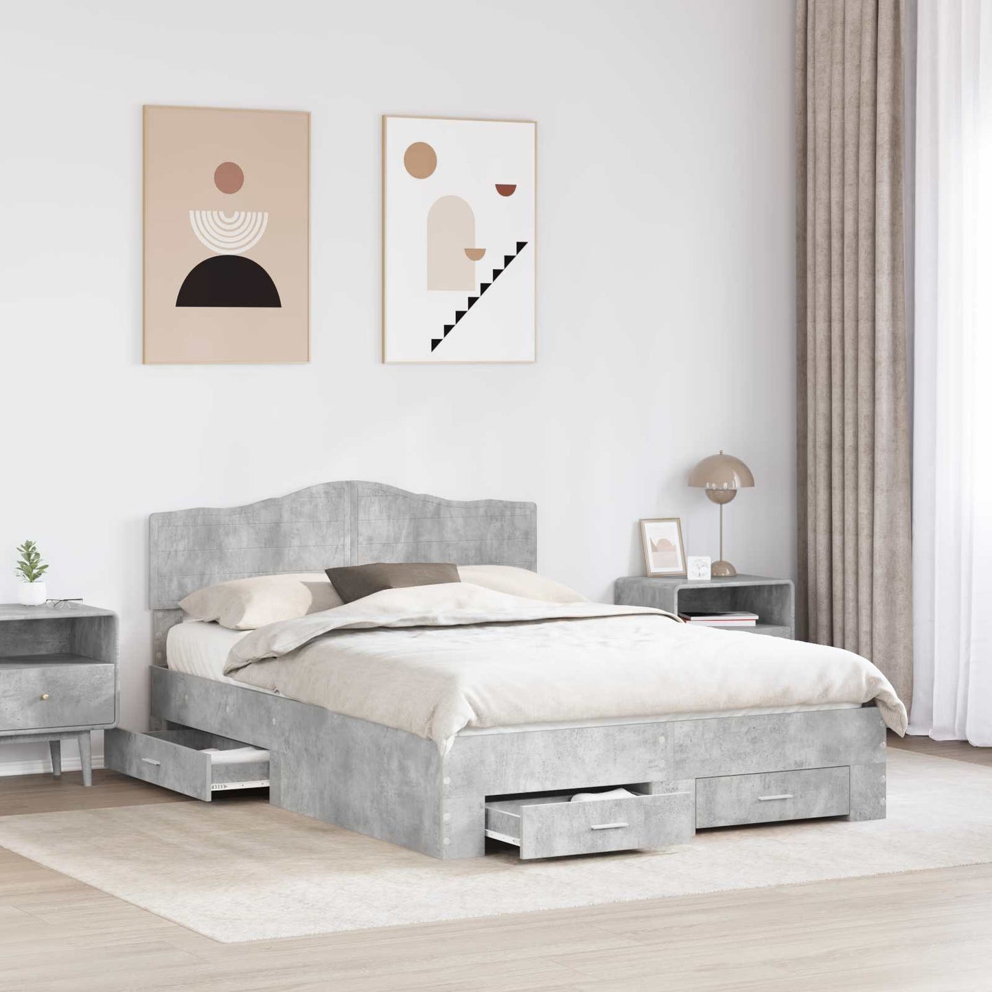 Bed Frame Concrete Grey 140 x 200 cm Engineered Wood