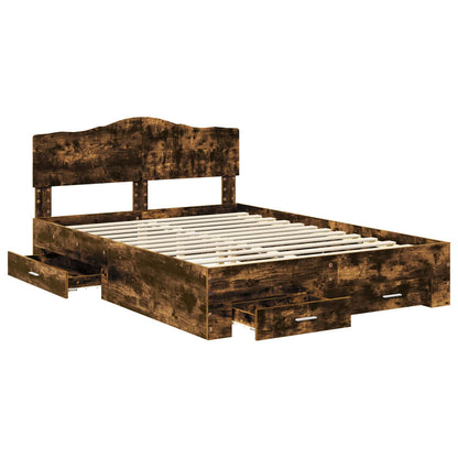 Bed Frame with Drawer Smoked Oak 140 x 200 cm Engineered Wood