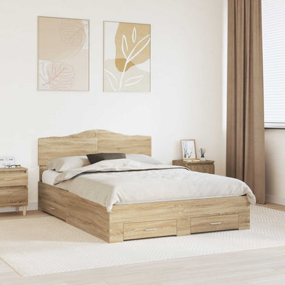 Bed Frame with Drawer Sonoma Oak 140 x 190 cm Engineered Wood