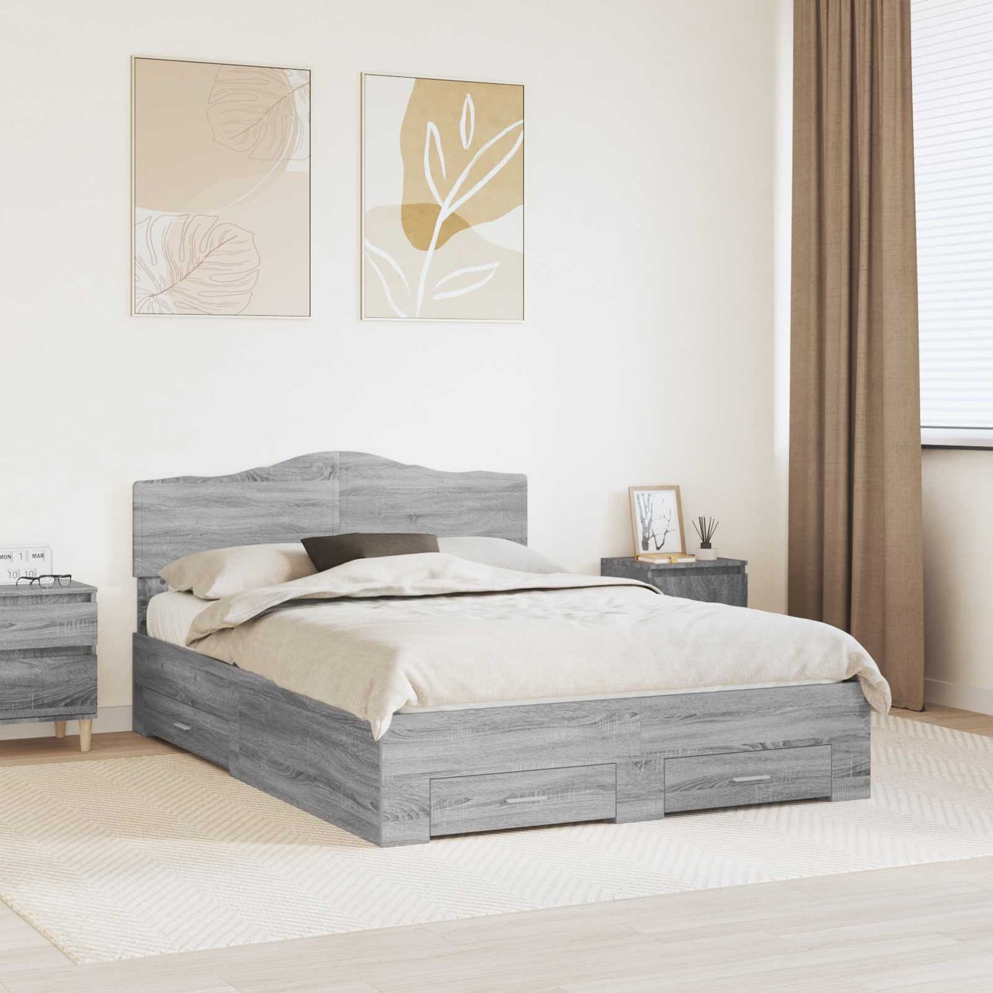 Bed Frame with Drawer Grey Sonoma 140 x 190 cm Engineered Wood