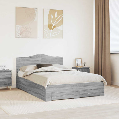 Bed Frame with Drawer Grey Sonoma 140 x 190 cm Engineered Wood