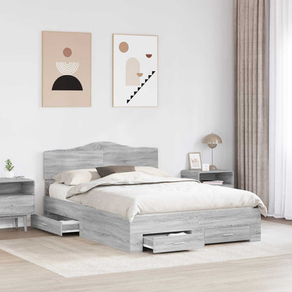 Bed Frame with Drawer Grey Sonoma 140 x 190 cm Engineered Wood