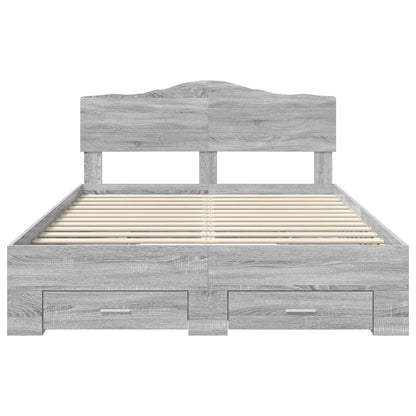 Bed Frame with Drawer Grey Sonoma 140 x 190 cm Engineered Wood
