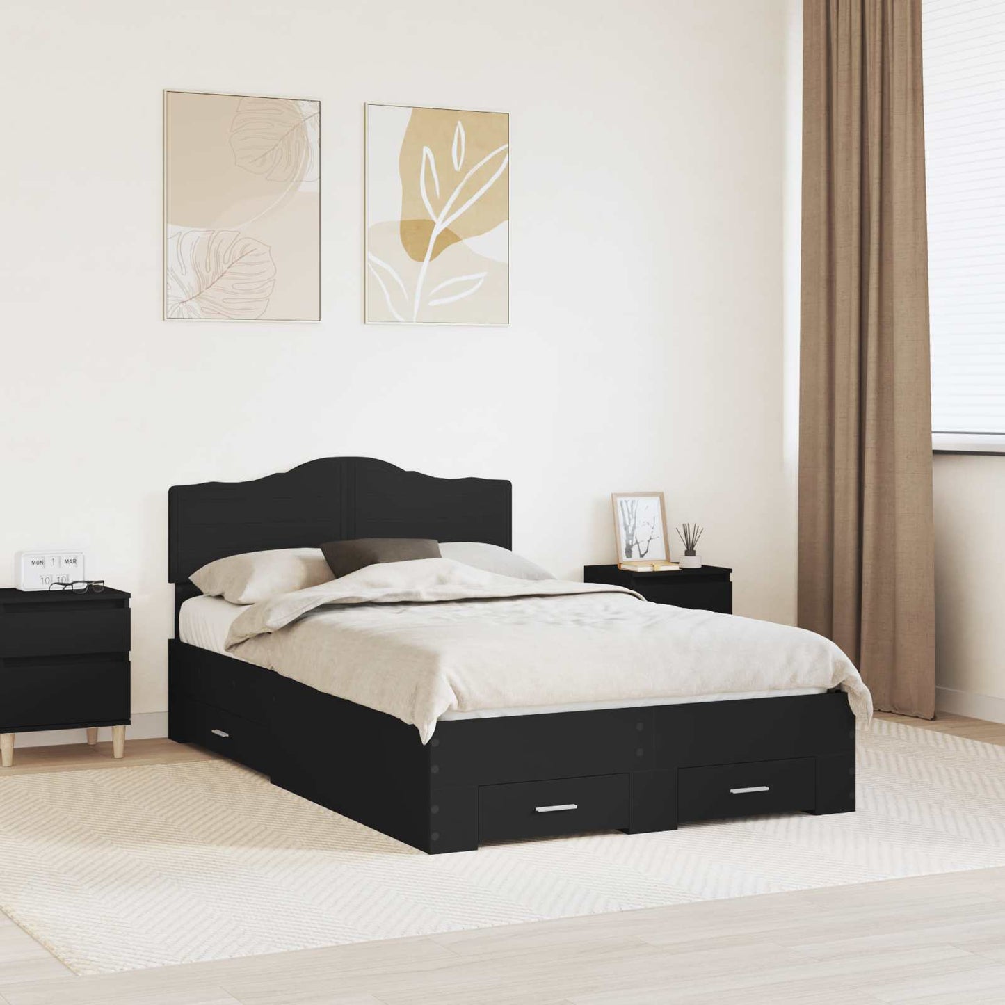 Bed Frame with Headboard Black 135 x 190 cm Engineered Wood