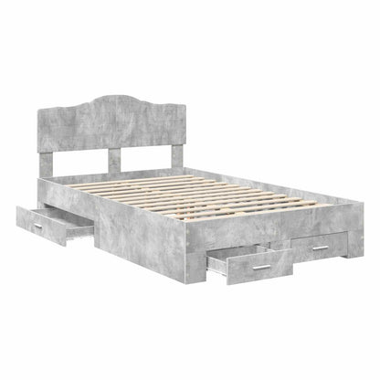 Bed Frame Concrete Grey 135 x 190 cm Engineered Wood