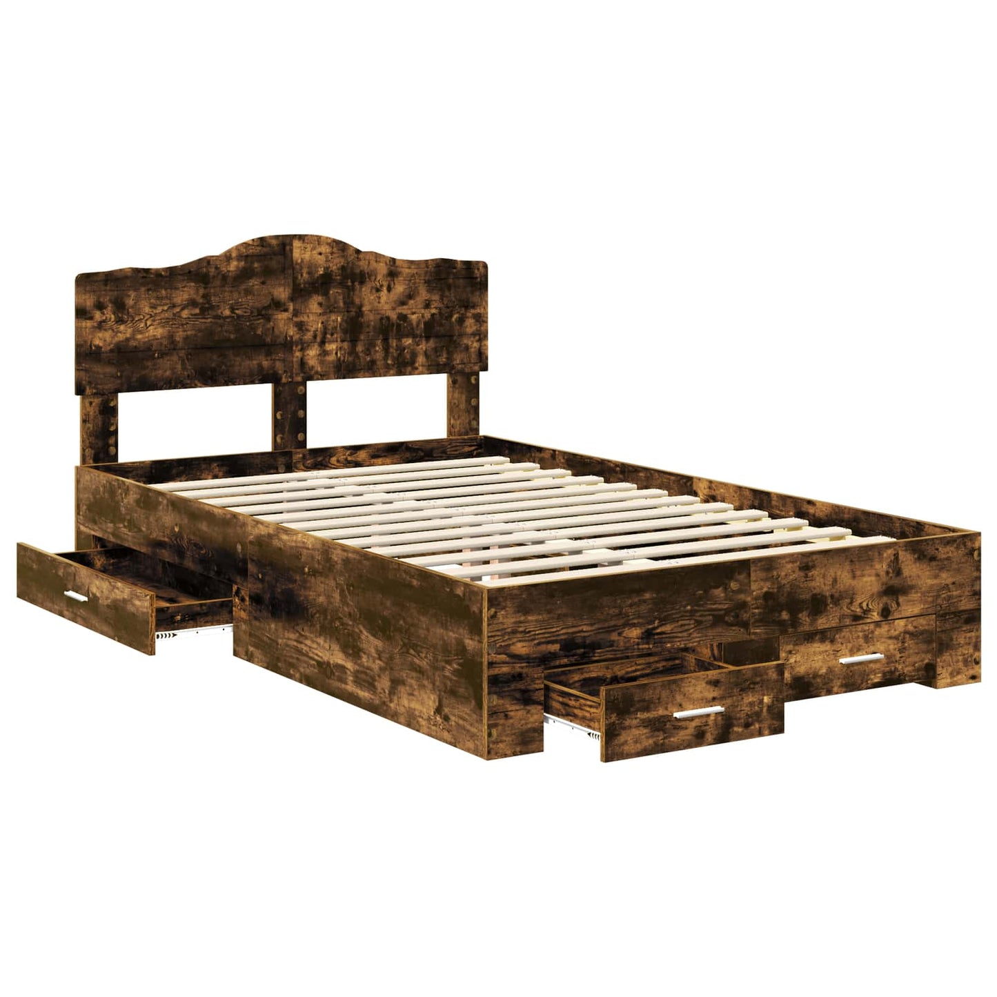 Bed Frame with Drawer Smoked Oak 135 x 190 cm Engineered Wood