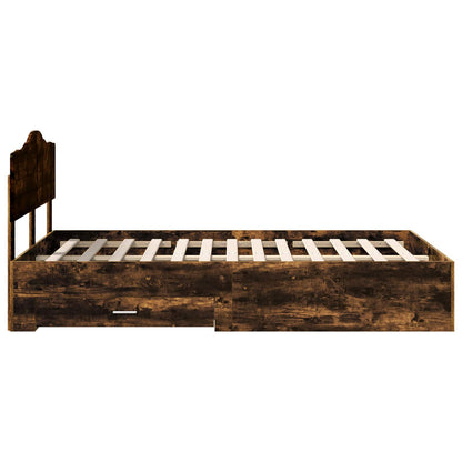 Bed Frame with Drawer Smoked Oak 135 x 190 cm Engineered Wood