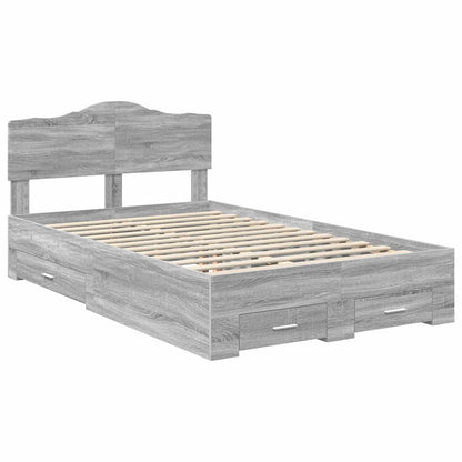 Bed Frame with Drawer Grey Sonoma 135 x 190 cm Engineered Wood
