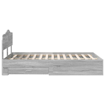 Bed Frame with Drawer Grey Sonoma 135 x 190 cm Engineered Wood