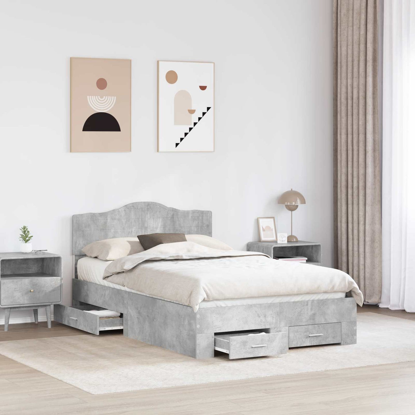 Bed Frame Concrete Grey 120 x 190 cm Engineered Wood