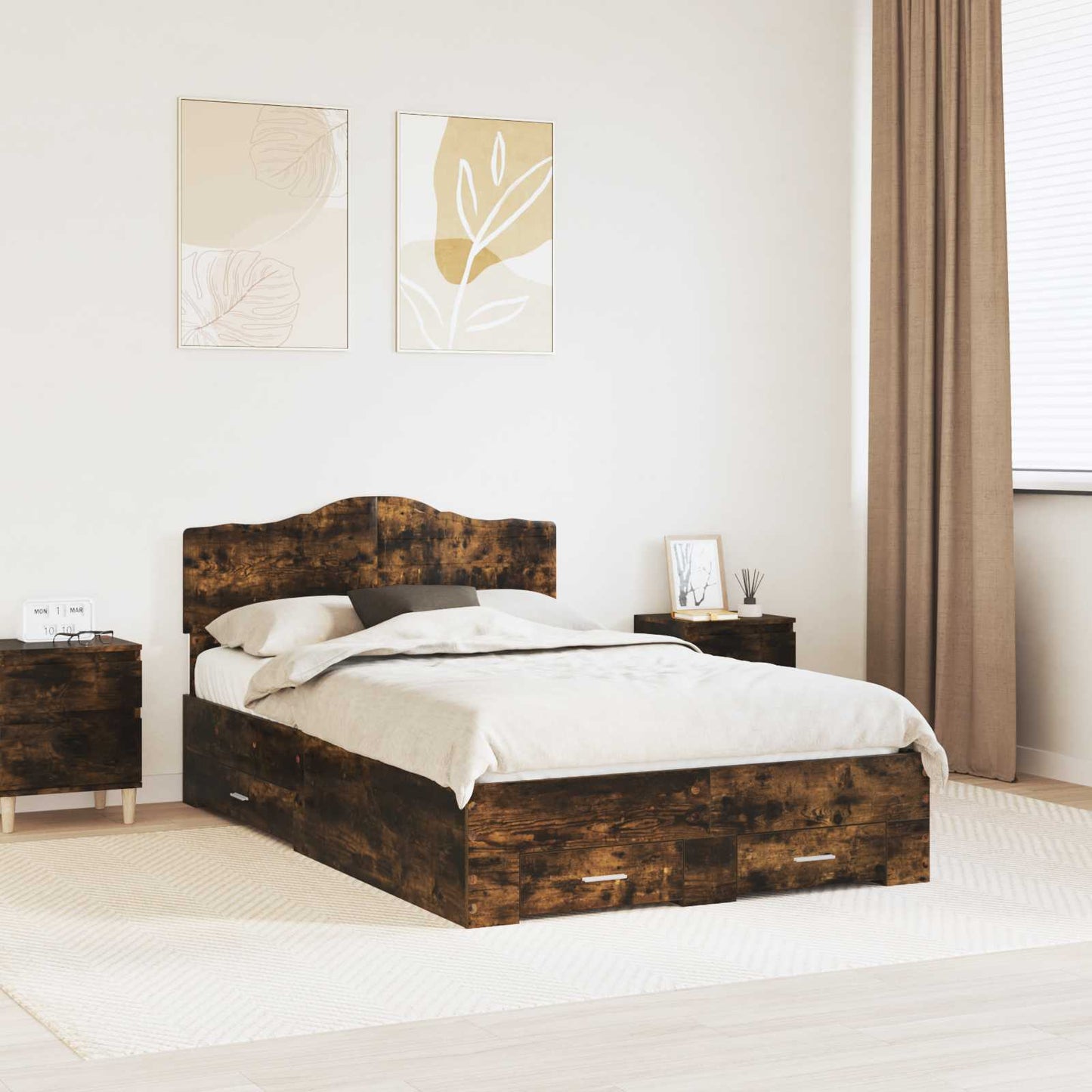 Bed Frame with Drawer Smoked Oak 120 x 190 cm Engineered Wood