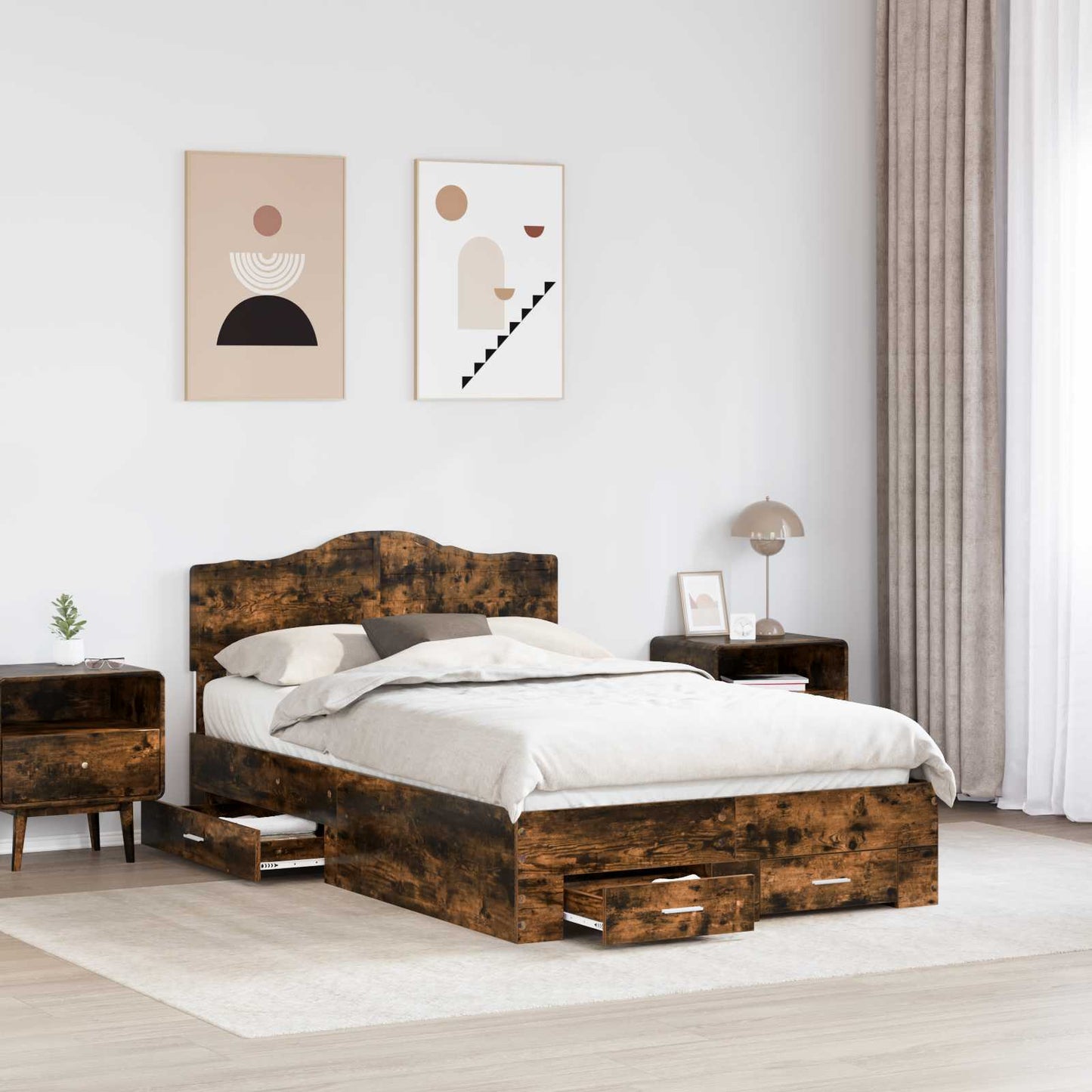 Bed Frame with Drawer Smoked Oak 120 x 190 cm Engineered Wood